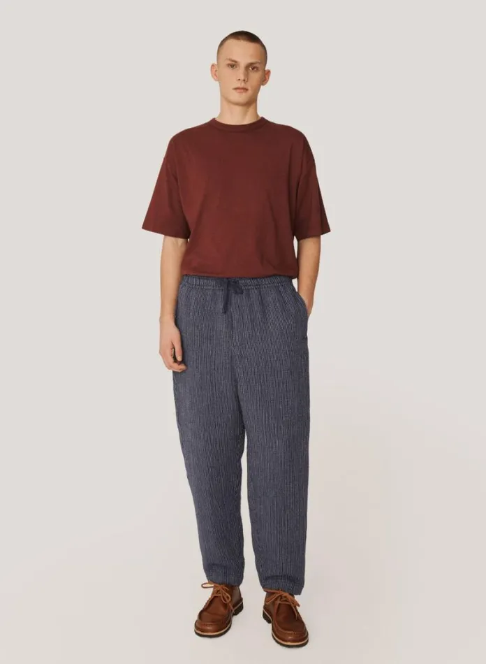 YMC Alva Textured Stripe Skate Trouser Blue Mens Trousers