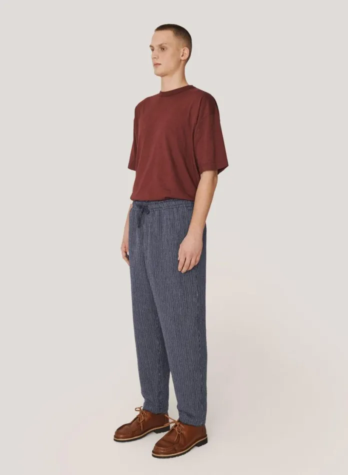 YMC Alva Textured Stripe Skate Trouser Blue Mens Trousers