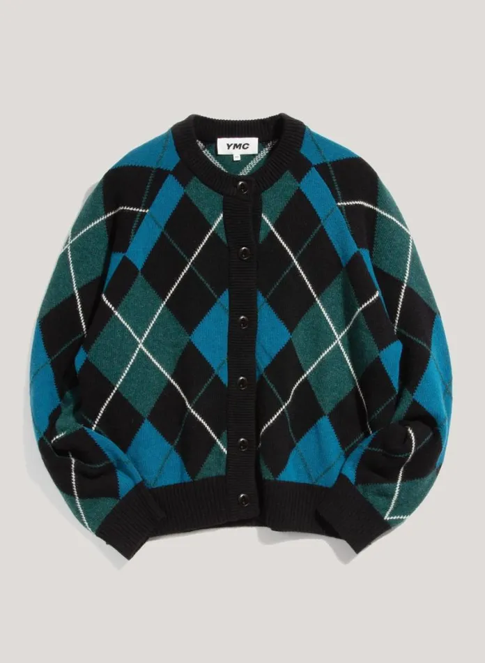 YMC Atomic Argyle Knit Cardigan Black Multi Womens Knitwear