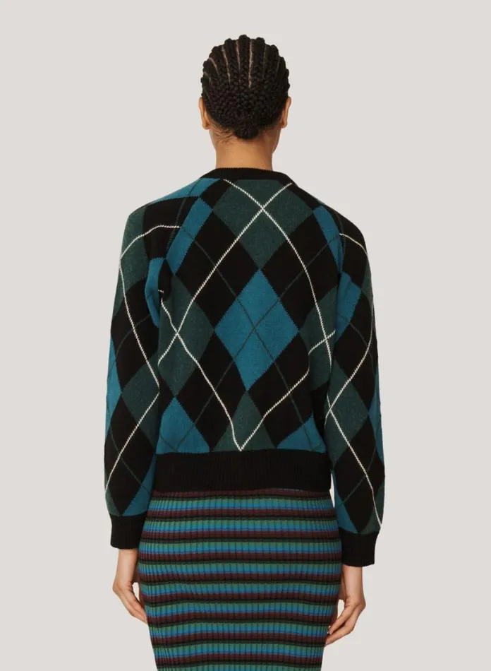 YMC Atomic Argyle Knit Cardigan Black Multi Womens Knitwear