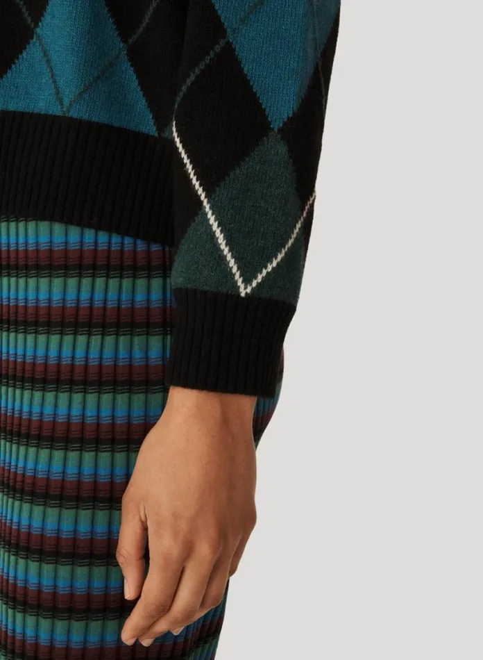 YMC Atomic Argyle Knit Cardigan Black Multi Womens Knitwear