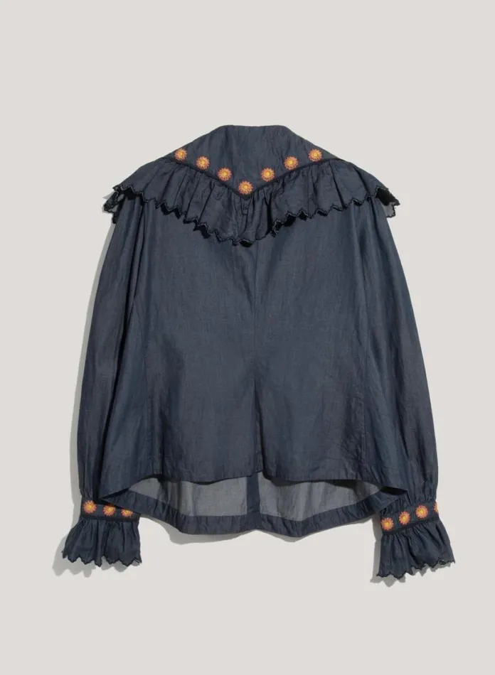 YMC Blossom Embroidered Denim Shirt Indigo Womens Shirts