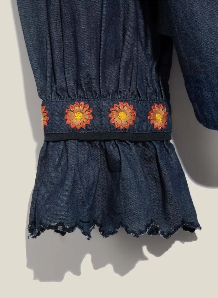 YMC Blossom Embroidered Denim Shirt Indigo Womens Shirts