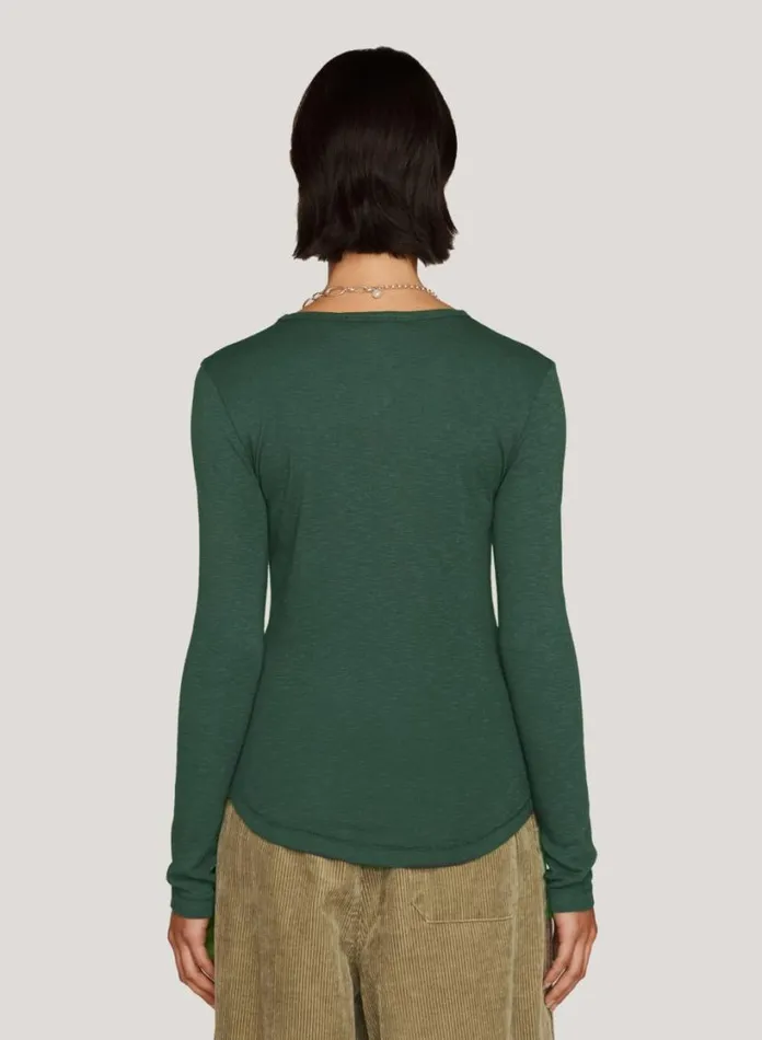 YMC Charlotte Long Sleeve T Shirt Green Womens TShirts