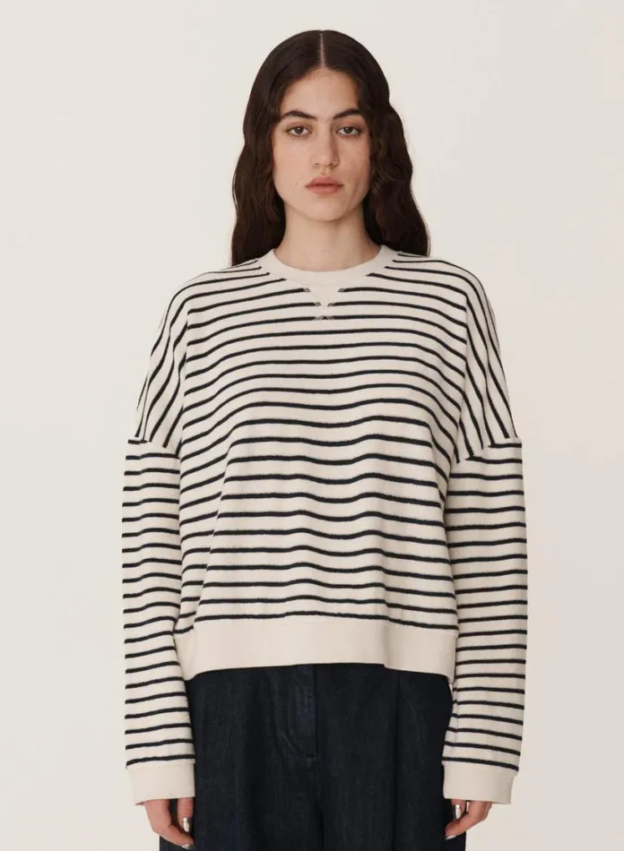 YMC Earth Almost Grown Sweatshirt Ecru Navy Womens Earth