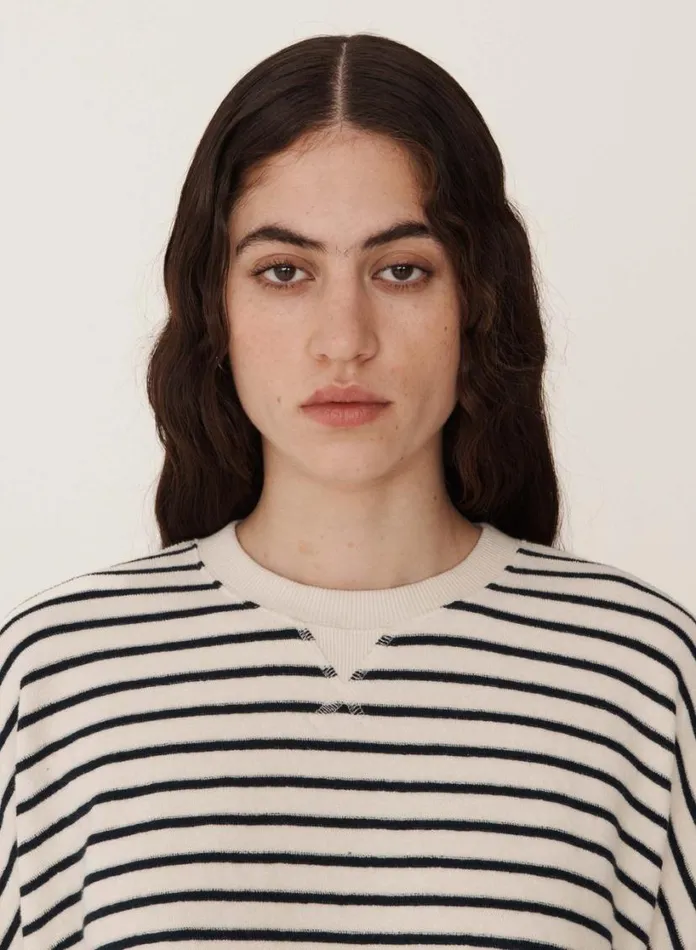 YMC Earth Almost Grown Sweatshirt Ecru Navy Womens Earth