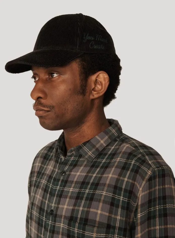 YMC Embroidered Corduroy Baseball Cap Black MensWomens Hats