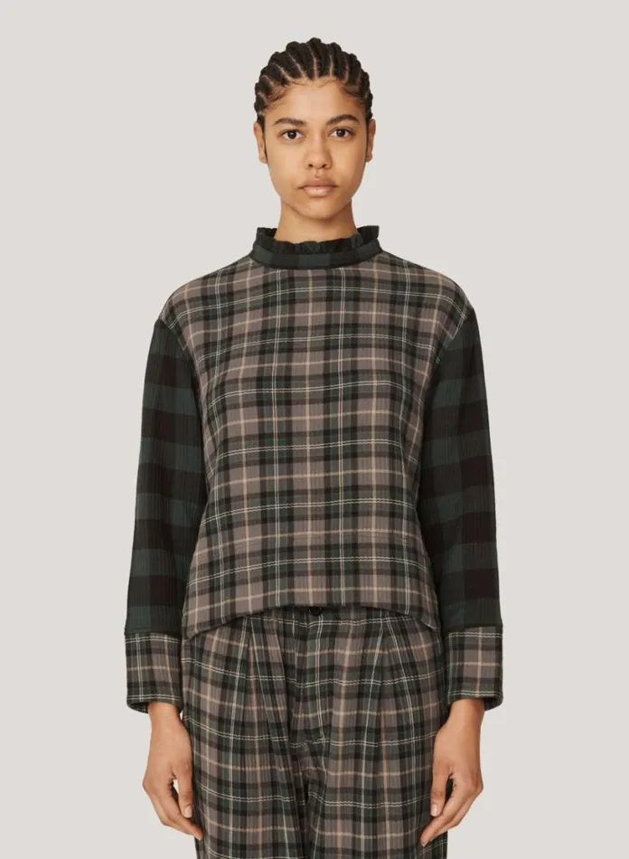 YMC Gia Check Top Green Multi Womens Shirts