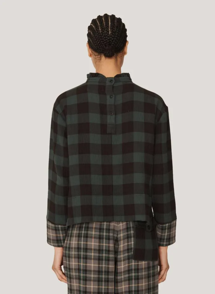 YMC Gia Check Top Green Multi Womens Shirts