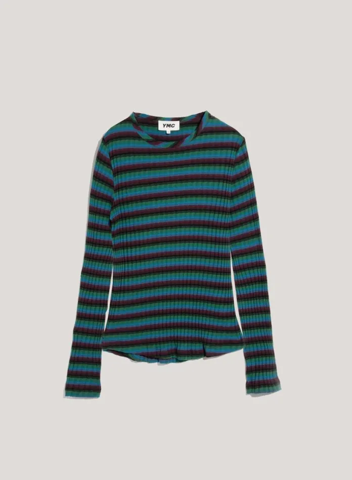 YMC Raindrops Cotton Stripe Top Multi Womens TShirts
