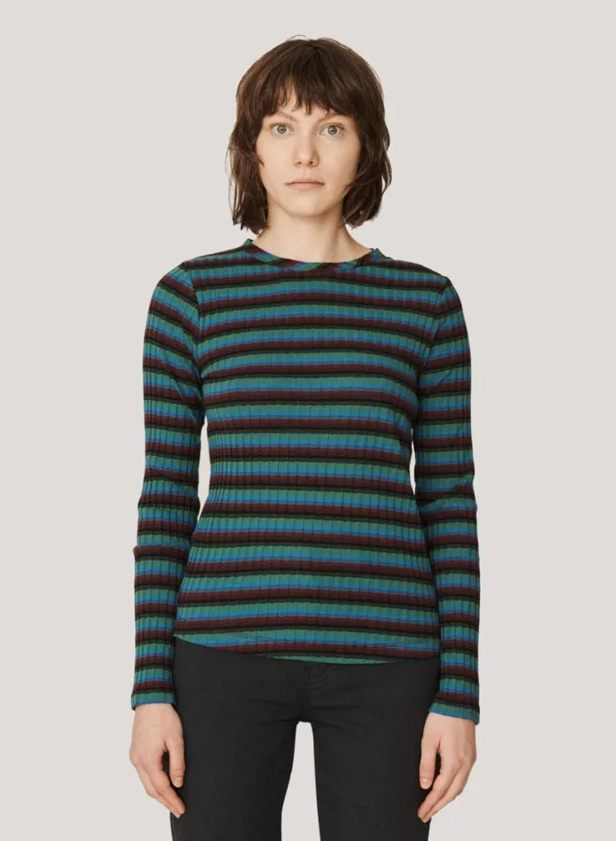 YMC Raindrops Cotton Stripe Top Multi Womens TShirts