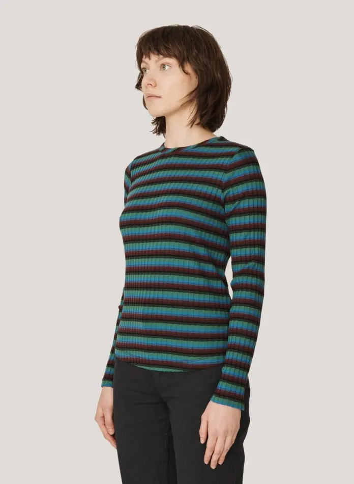 YMC Raindrops Cotton Stripe Top Multi Womens TShirts