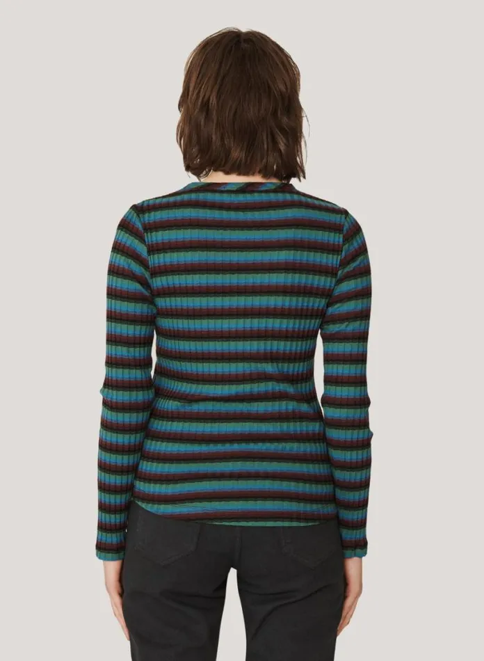 YMC Raindrops Cotton Stripe Top Multi Womens TShirts