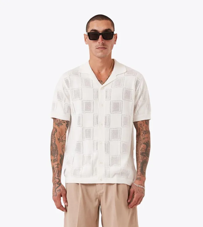 Zanerobe Shirts Men Check Knitted Shirt Vintage White