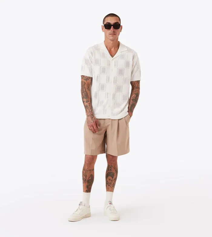 Zanerobe Shirts Men Check Knitted Shirt Vintage White