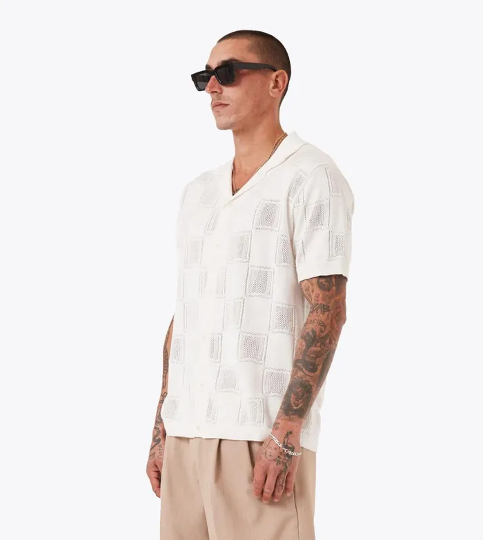 Zanerobe Shirts Men Check Knitted Shirt Vintage White