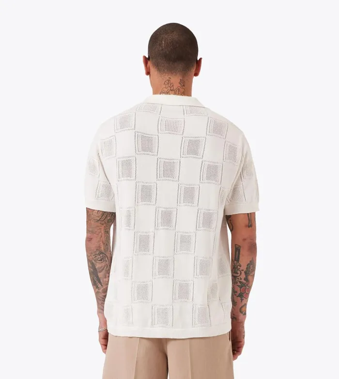 Zanerobe Shirts Men Check Knitted Shirt Vintage White