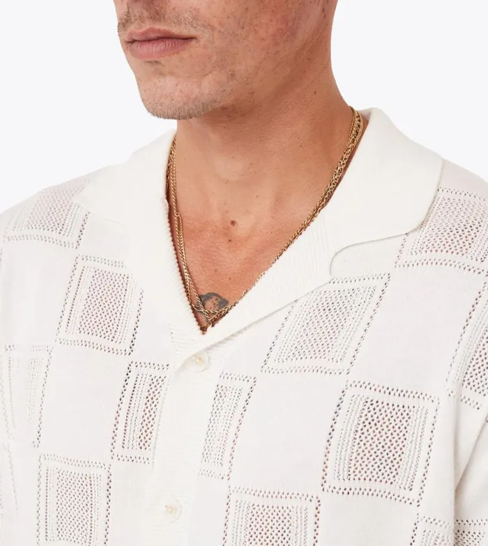 Zanerobe Shirts Men Check Knitted Shirt Vintage White