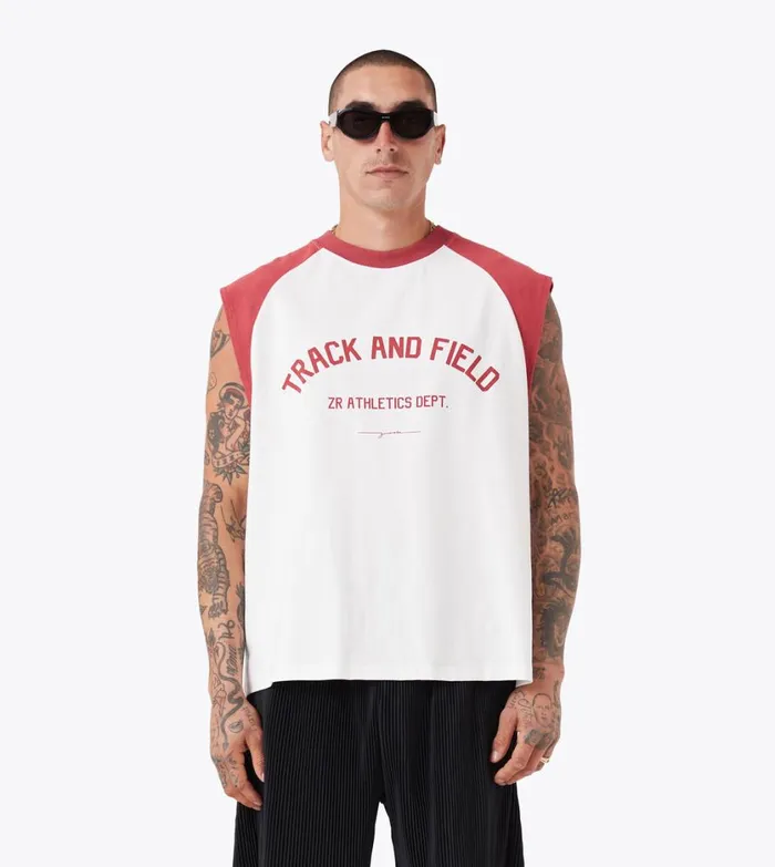 Zanerobe Tees and Tanks Men Ath Raglan Muscle Vintage WhiteCherry