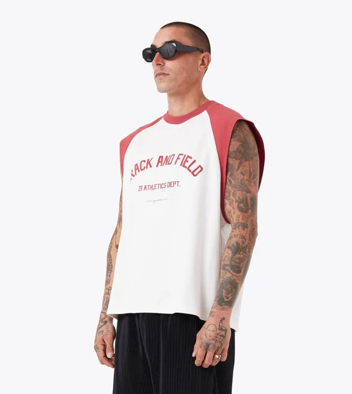 Zanerobe Tees and Tanks Men Ath Raglan Muscle Vintage WhiteCherry