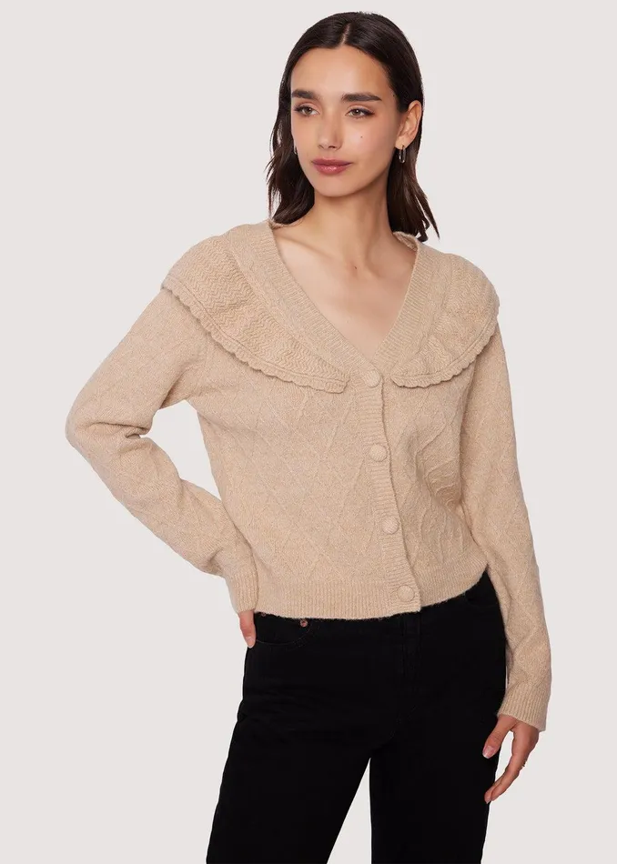 Zoie Ruffle Cardigan Oatmeal Women Lost Wander Outerwear